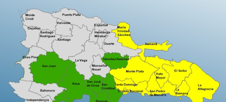 Diez provincias en alerta amarilla y ocho en verde por lluvias el jueves