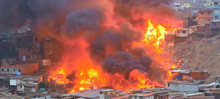 Incendio en fábrica de fuegos artificiales afecta a 80 viviendas en Lima, Perú