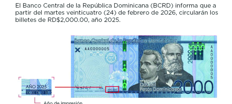 ¡Nuevo billete de RD$2,000 en circulación a partir del martes!