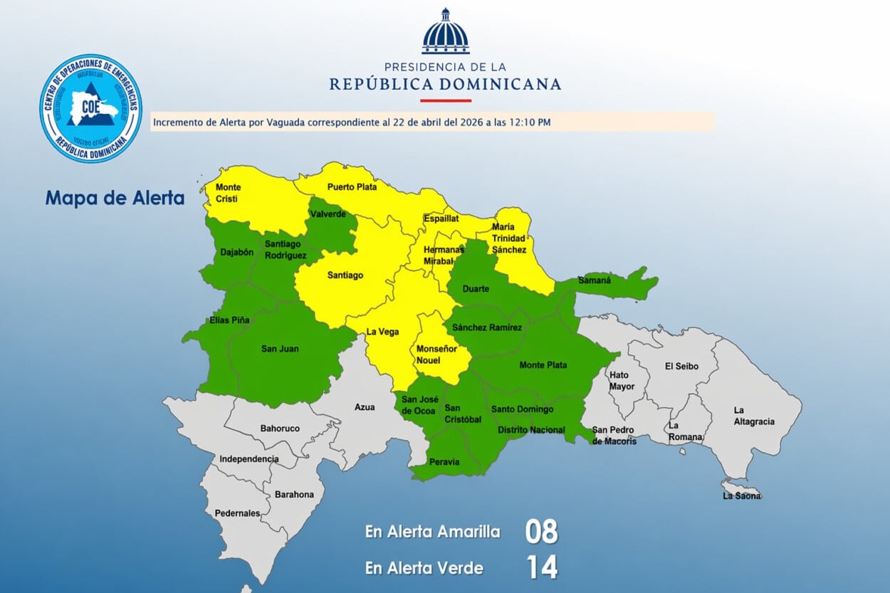 COE actualiza niveles de alerta en varias provincias por condiciones atmosféricas
