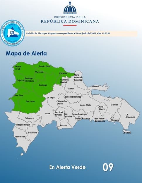 COE Emite Alerta Verde para Nueve Provincias por Vaguada
