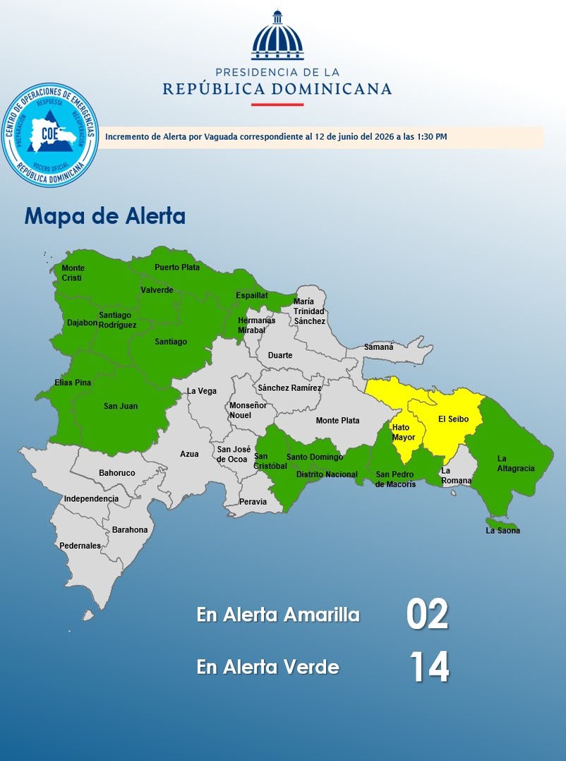 COE Amplía Alertas Meteorológicas a 16 Provincias por Vaguada
