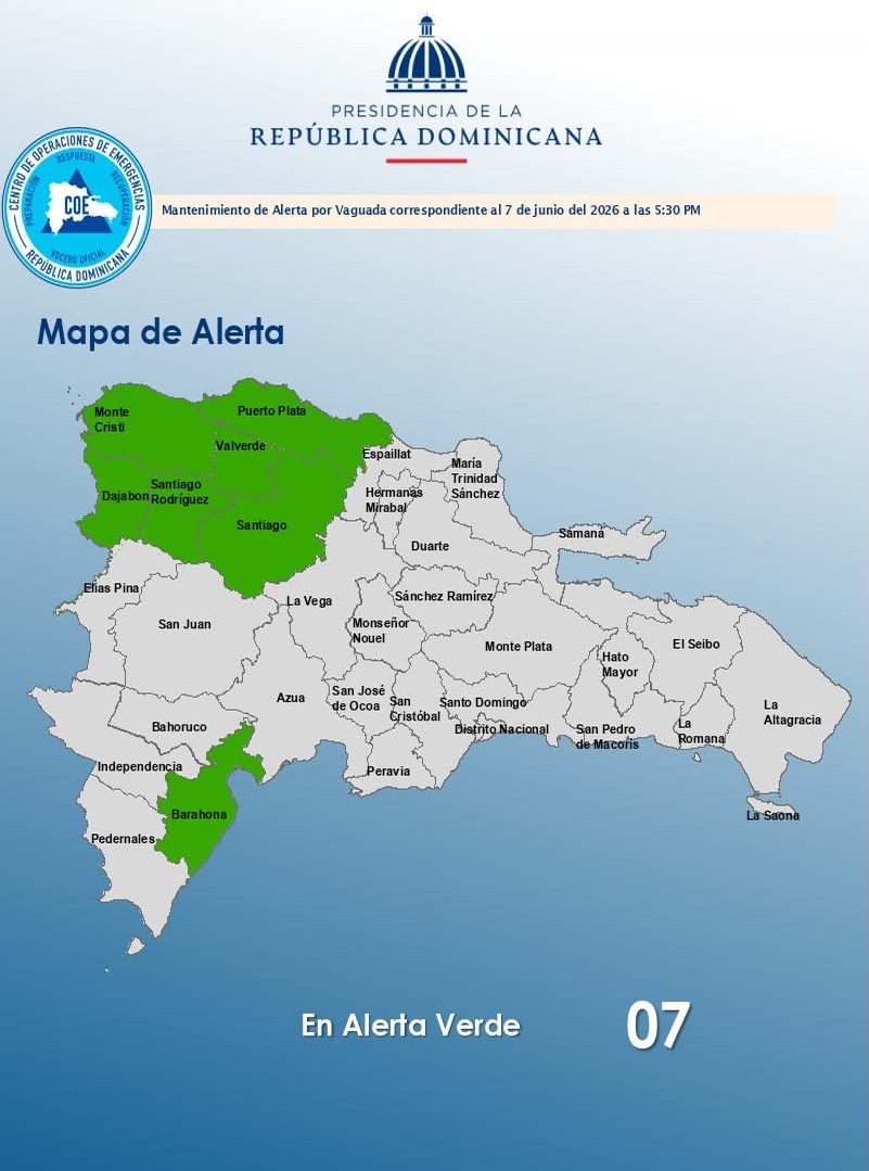 COE Emite Alerta Verde en Siete Provincias por Vaguada y Onda Tropical