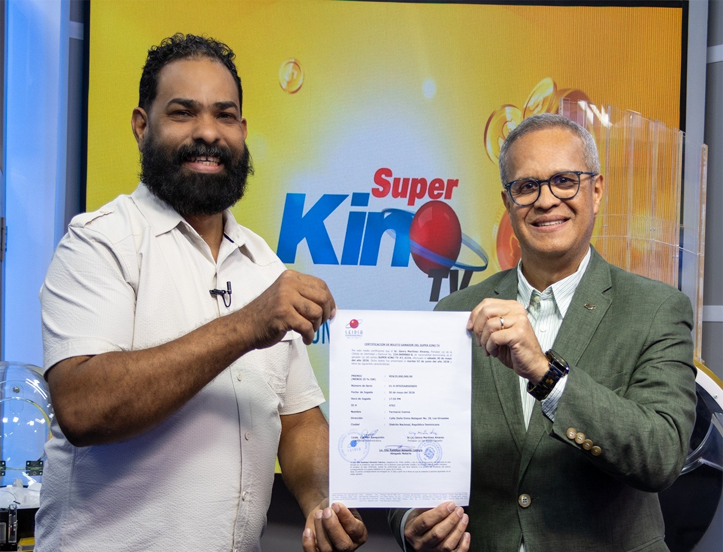 LEIDSA Certifica a Ganador de 25 Millones en Súper Kino Tv