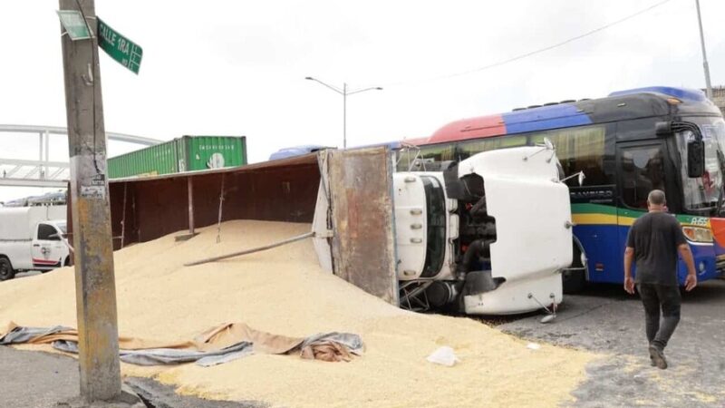 Camión de Maíz Vuelca en la Autopista Duarte sin Heridos