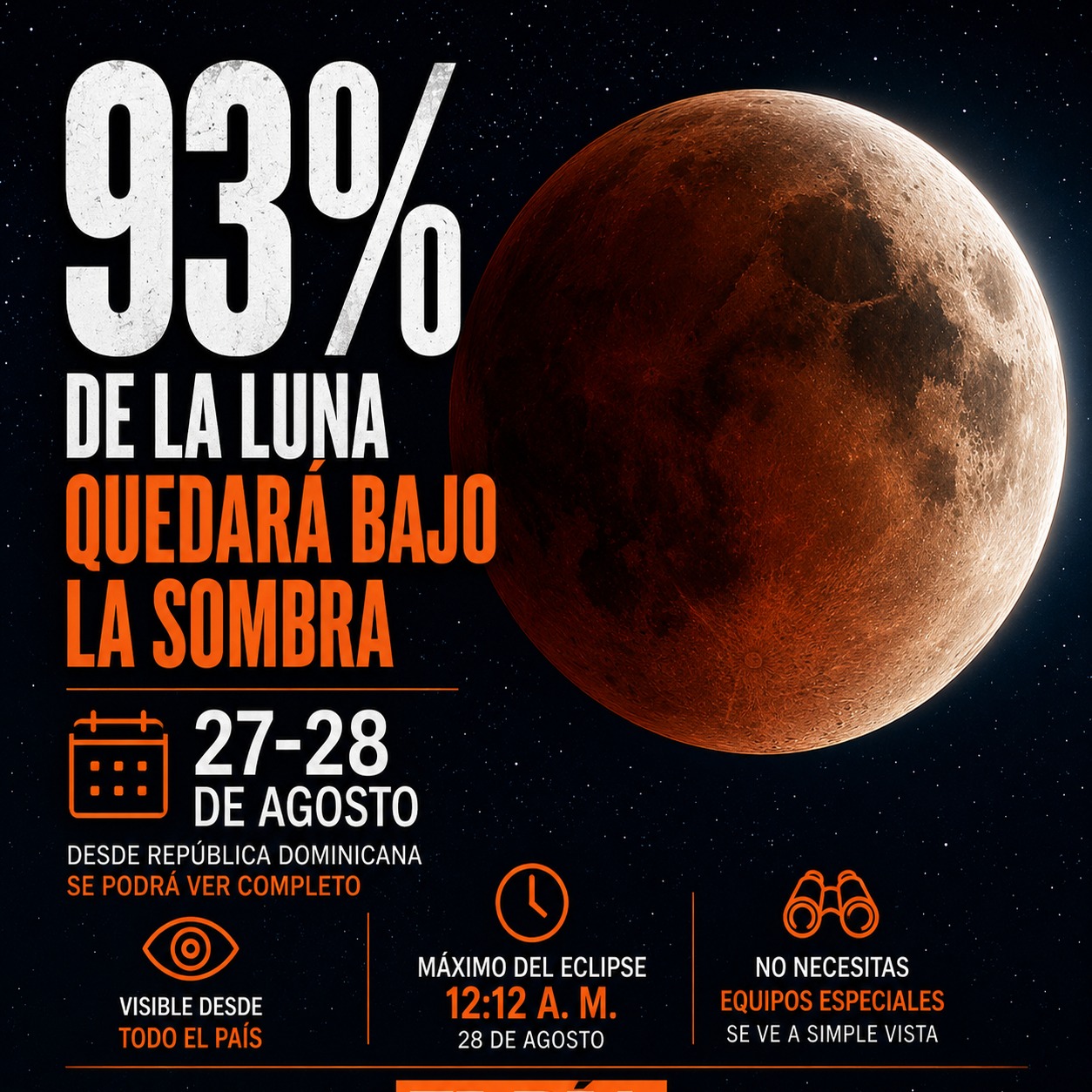 República Dominicana se prepara para un impresionante eclipse lunar parcial