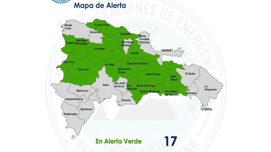 COE Emite Alerta Verde para 15 Provincias por Intensas Lluvias